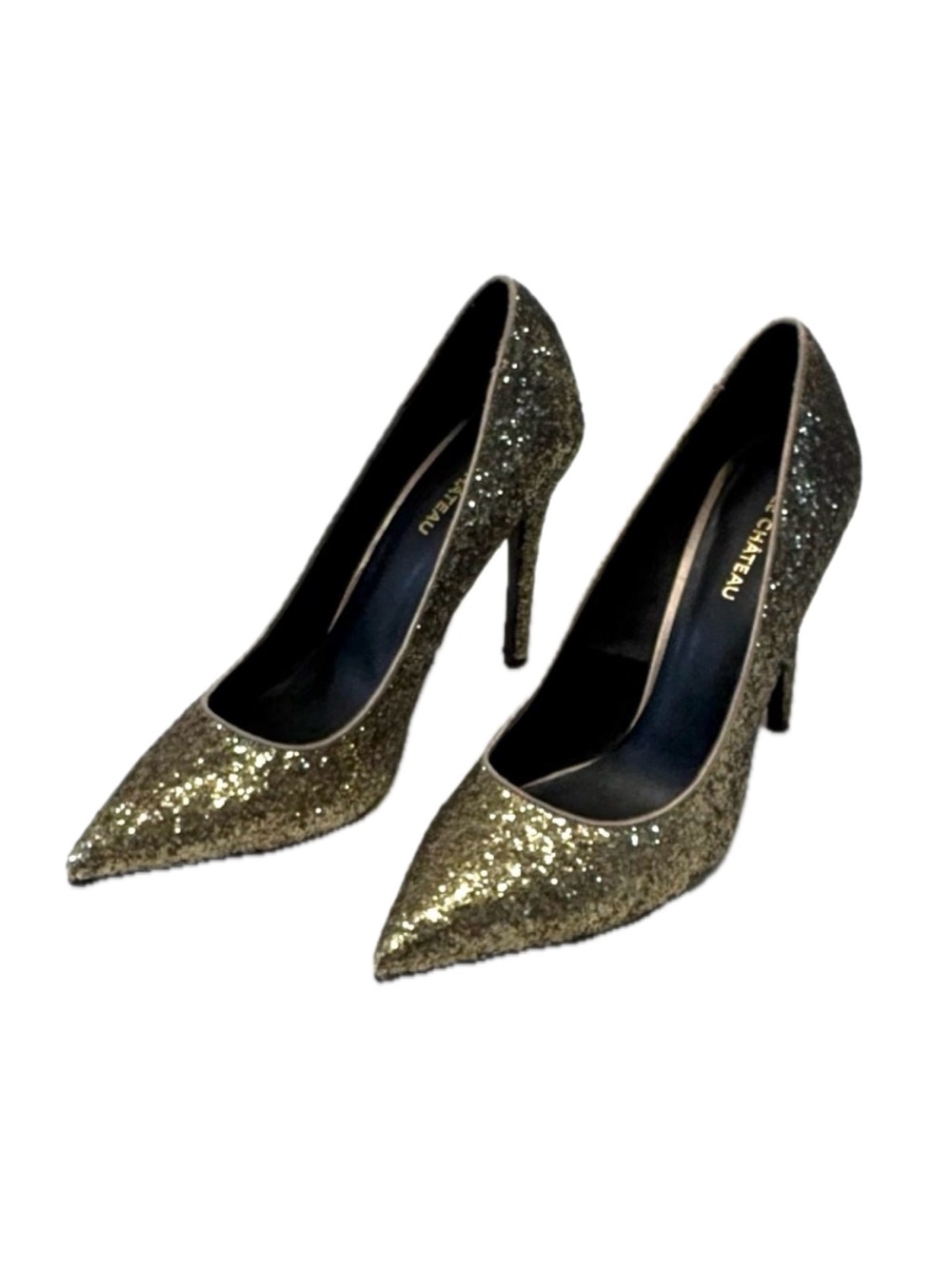 Le Chateau Gold Glitter Pointed Toe Stiletto Pumps Size 9 NWOT
